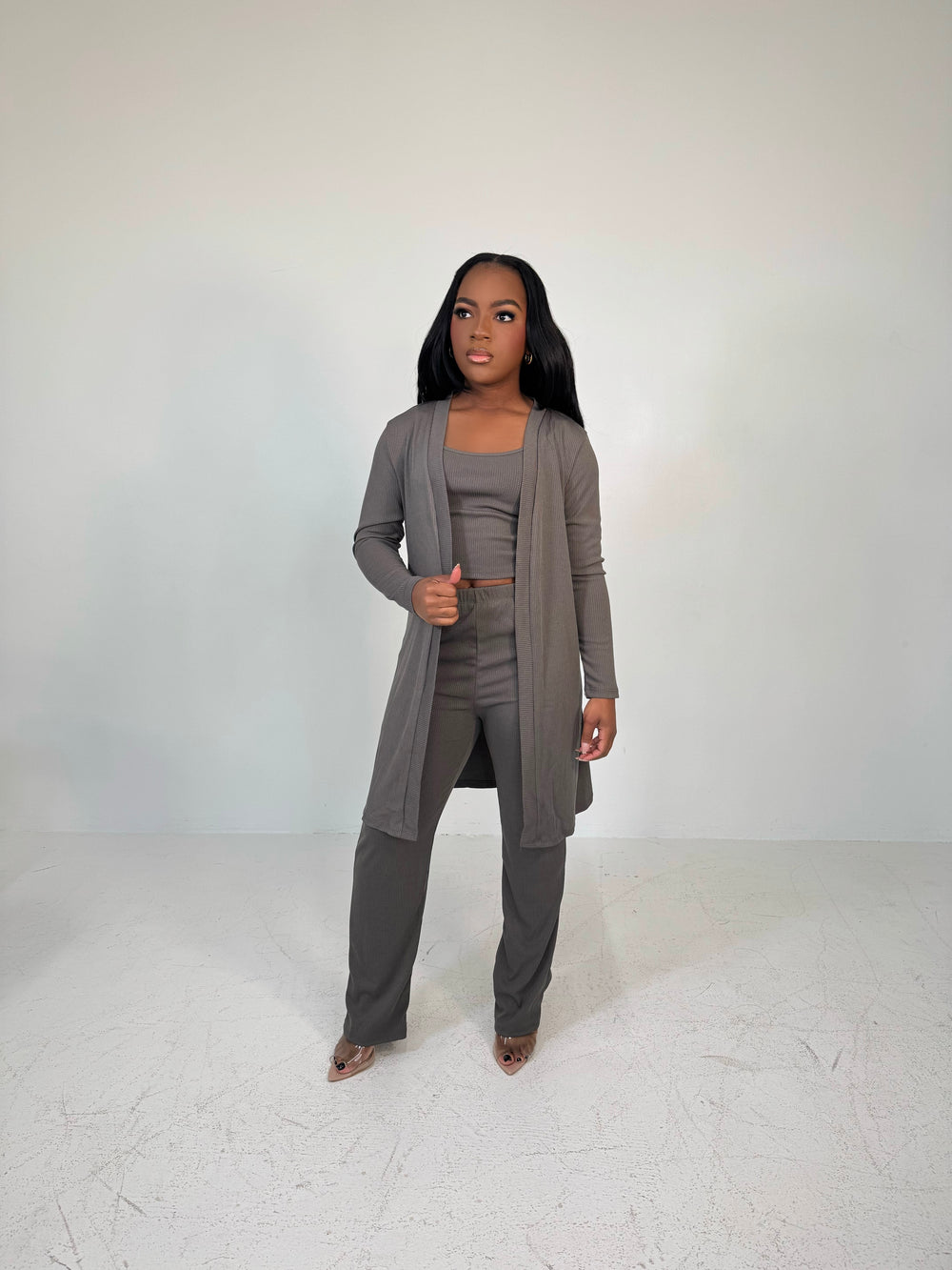 Living Cozy Cardigan Pants Set (Grey)