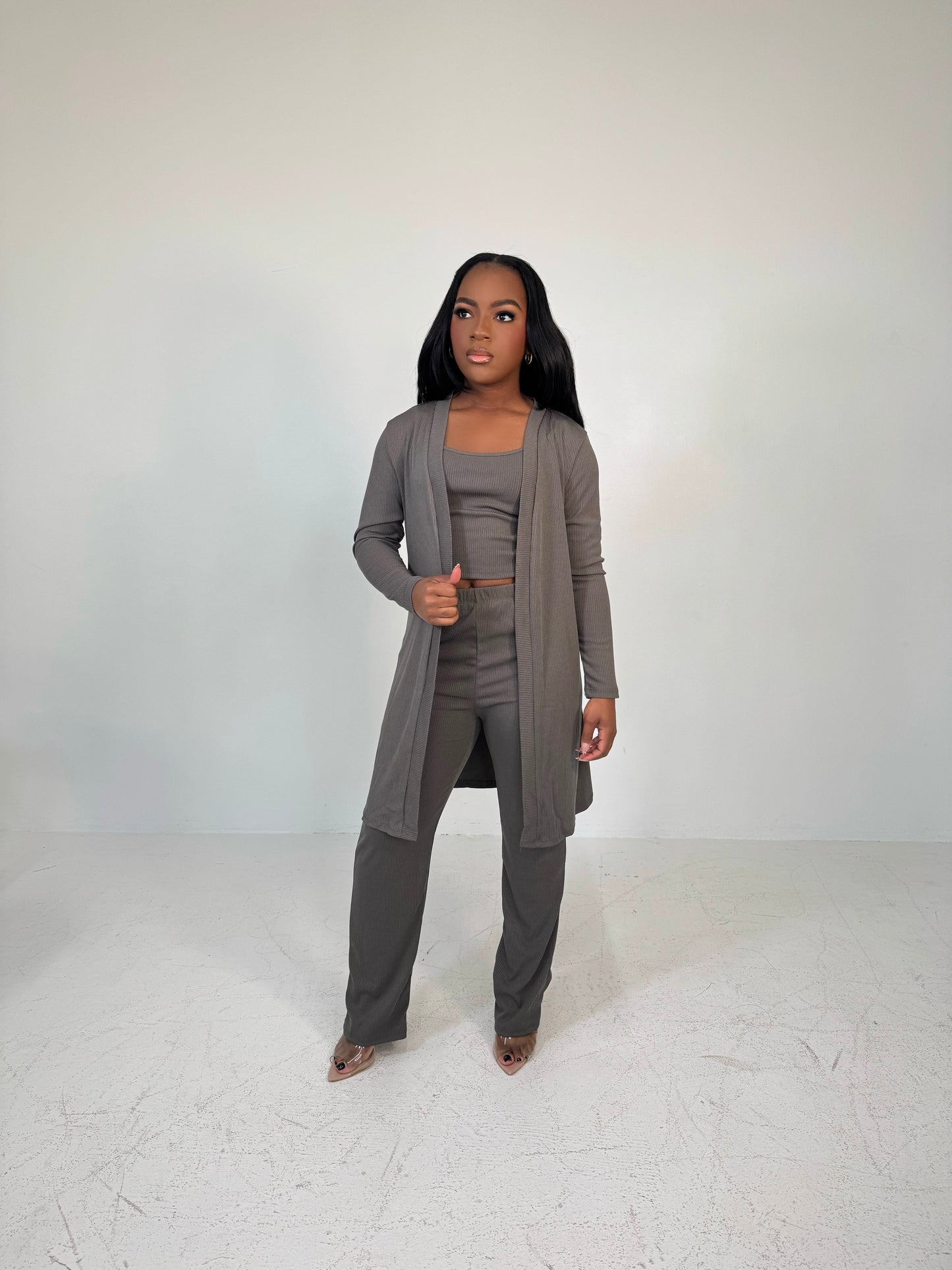 Living Cozy Cardigan Pants Set (Grey)